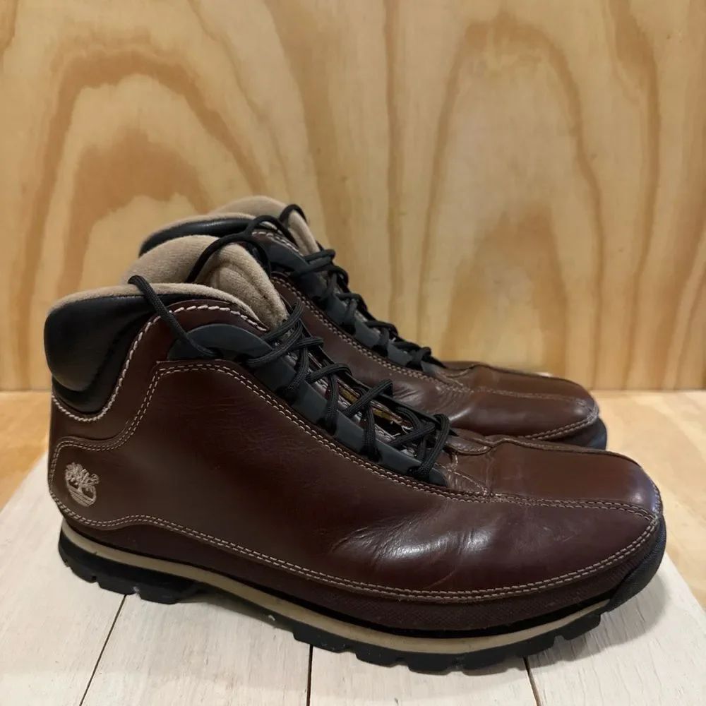 Timberlands Men's 85129 Brown Leather Lace Up Euro Dub Boots Size 9.5M